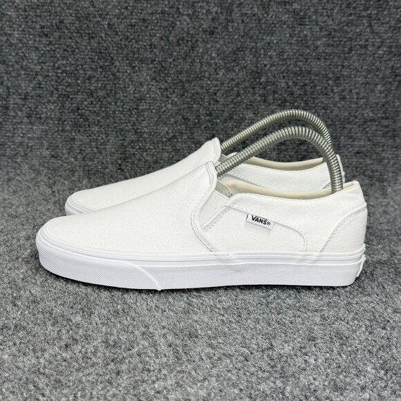 Vans Slip On Shoes Women's Size 7.5 White Canvas Athletic Retro Skate Sneakers - Picture 4 of 11
